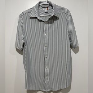 Gray and White Striped Button-Up men’s shirt size Medium